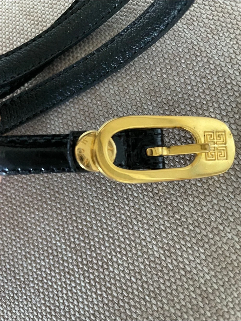 Givenchy Vintage Black Leather Slim Strap with Gold Lettering
